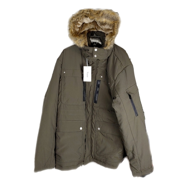 NWT Yozai Mens Winter Parka Insulated Warm Jacket Military Coat Faux Fur Hood - Picture 8 of 10